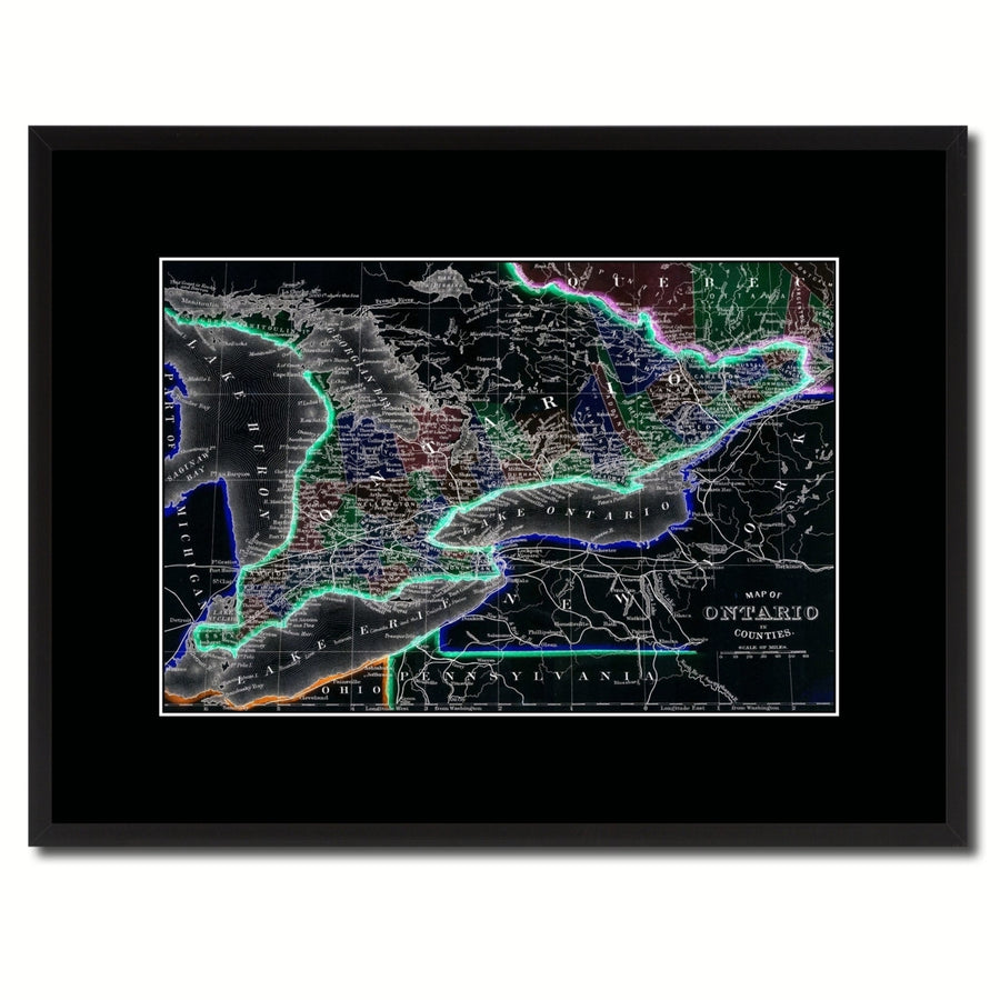 Ontario Canada Vintage Vivid Color Map Canvas Print with Picture Frame  Wall Art Office Decoration Gift Ideas Image 1