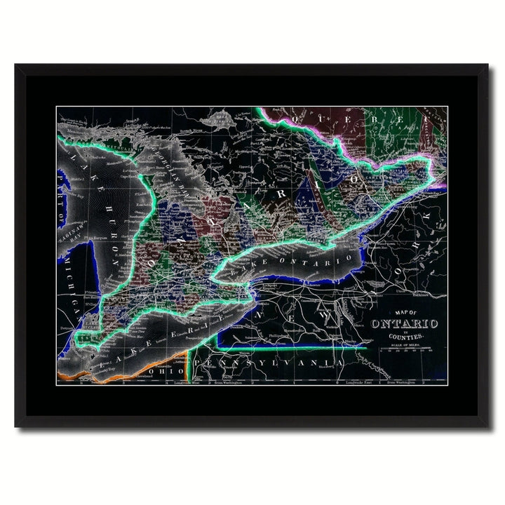 Ontario Canada Vintage Vivid Color Map Canvas Print with Picture Frame  Wall Art Office Decoration Gift Ideas Image 3
