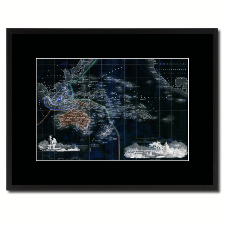 Oceania Australia  Zealand Vintage Vivid Color Map Canvas Print with Picture Frame  Wall Art Office Decoration Gift Image 1