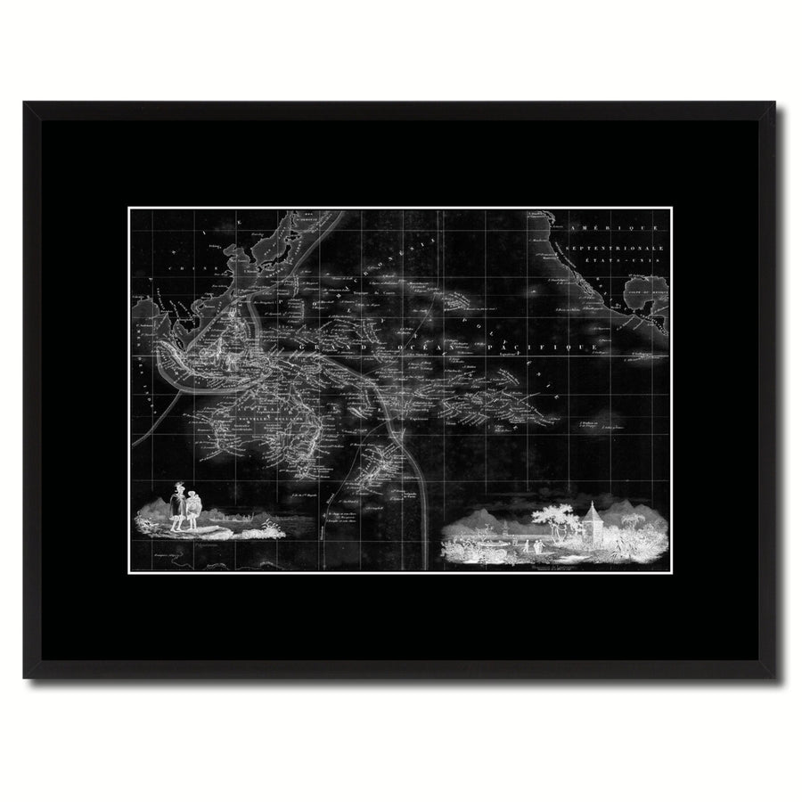 Oceania Australia  Zealand Vintage Monochrome Map Canvas Print with Gifts Picture Frame  Wall Art Image 1