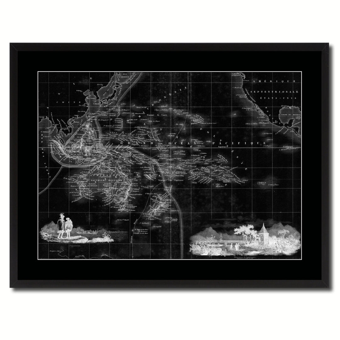 Oceania Australia  Zealand Vintage Monochrome Map Canvas Print with Gifts Picture Frame  Wall Art Image 3