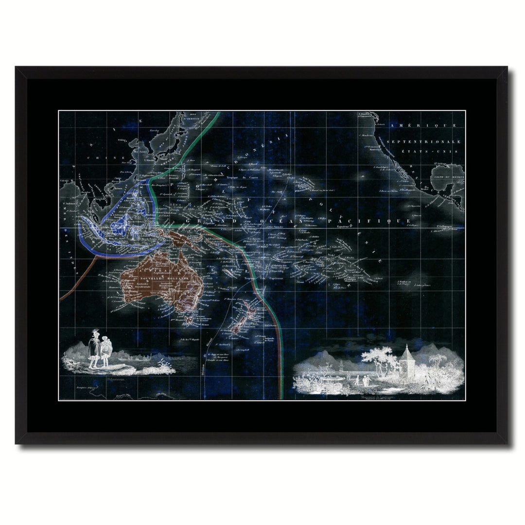 Oceania Australia  Zealand Vintage Vivid Color Map Canvas Print with Picture Frame  Wall Art Office Decoration Gift Image 3