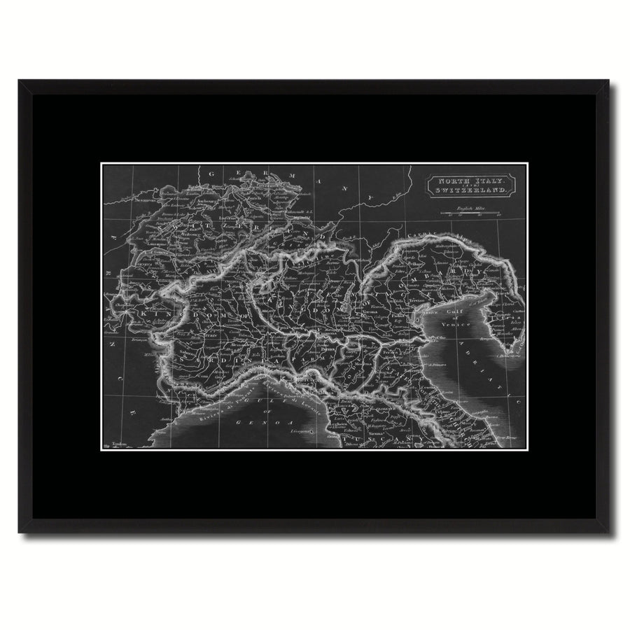 Northern Italy Vintage Monochrome Map Canvas Print with Gifts Picture Frame  Wall Art Image 1