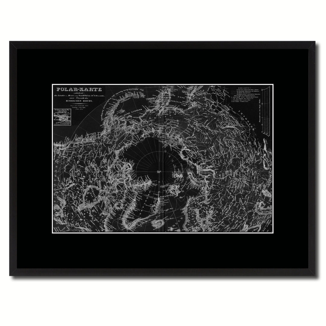 North Pole Stieler Vintage Monochrome Map Canvas Print with Gifts Picture Frame  Wall Art Image 1