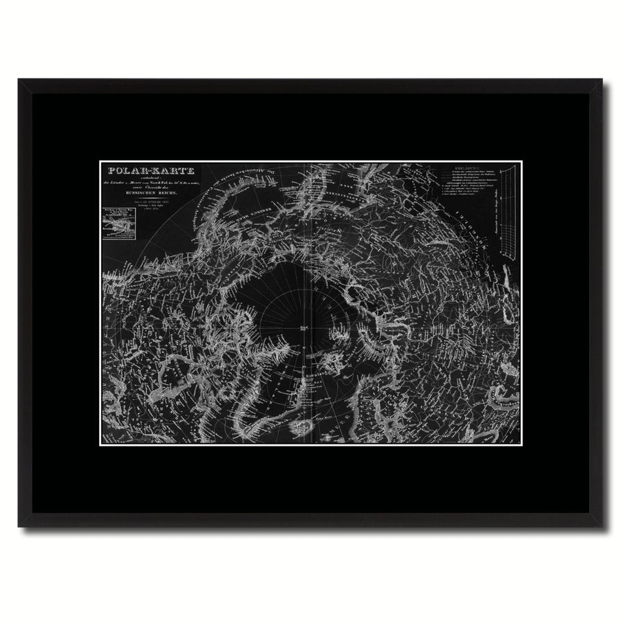 North Pole Stieler Vintage Monochrome Map Canvas Print with Gifts Picture Frame  Wall Art Image 1