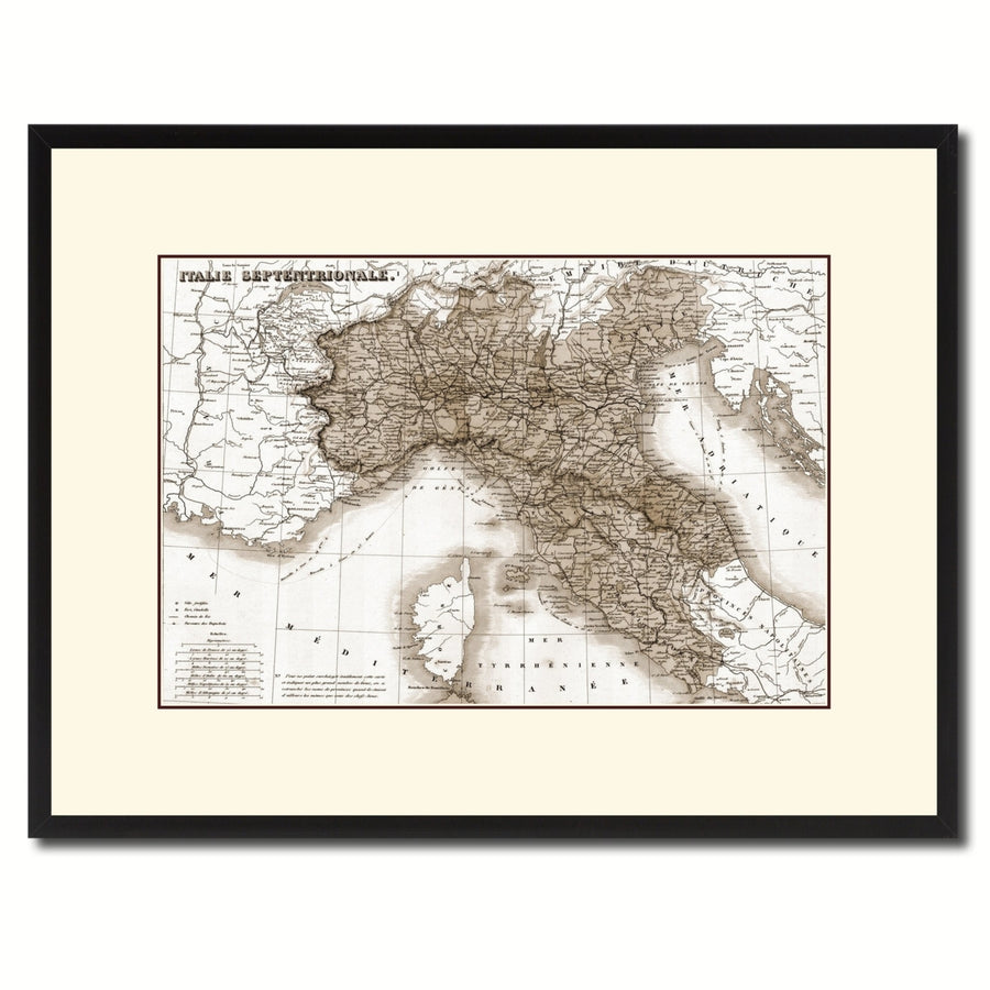North Italy Vintage Sepia Map Canvas Print with Picture Frame Gifts  Wall Art Decoration Image 1