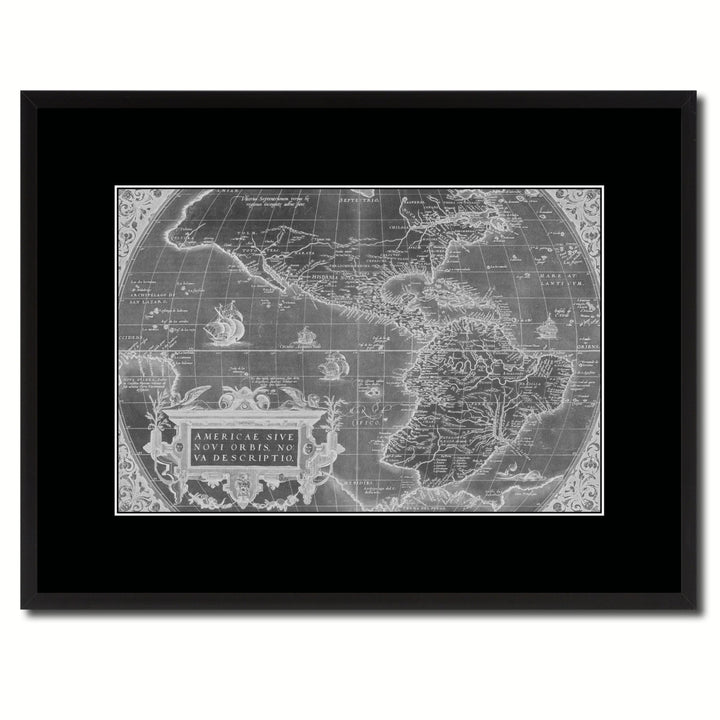 North South America Vintage Monochrome Map Canvas Print with Gifts Picture Frame  Wall Art Image 1