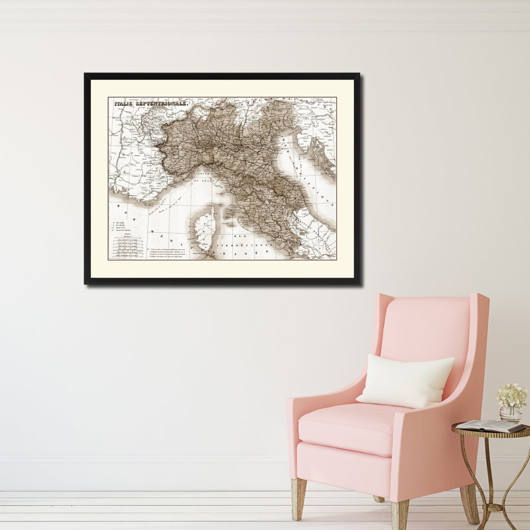 North Italy Vintage Sepia Map Canvas Print with Picture Frame Gifts  Wall Art Decoration Image 2