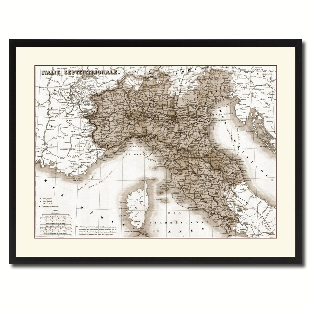 North Italy Vintage Sepia Map Canvas Print with Picture Frame Gifts  Wall Art Decoration Image 3