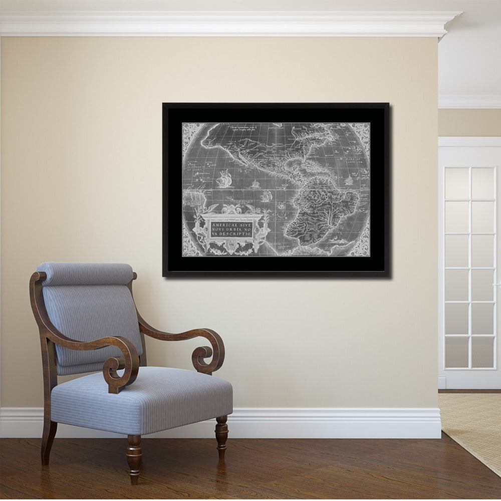 North South America Vintage Monochrome Map Canvas Print with Gifts Picture Frame  Wall Art Image 2