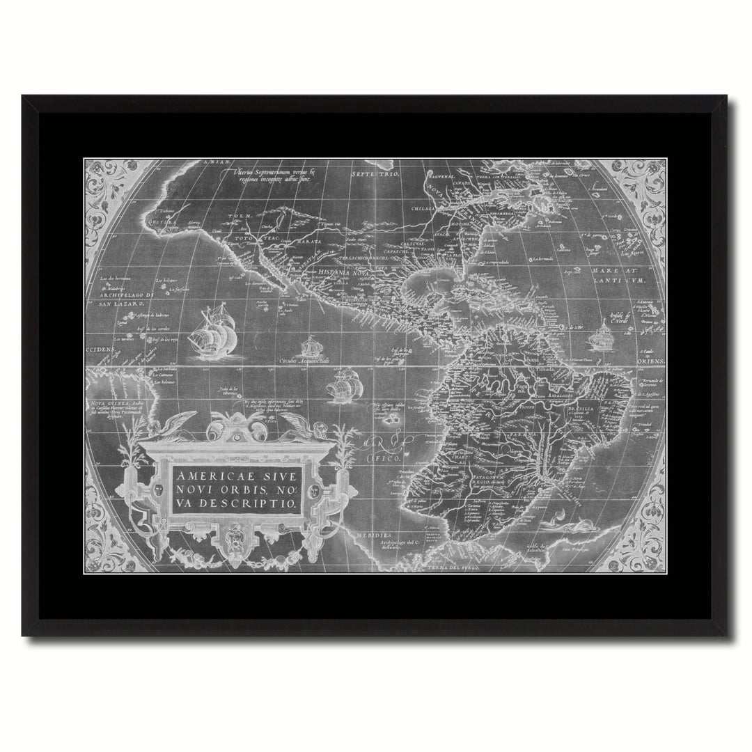 North South America Vintage Monochrome Map Canvas Print with Gifts Picture Frame  Wall Art Image 3