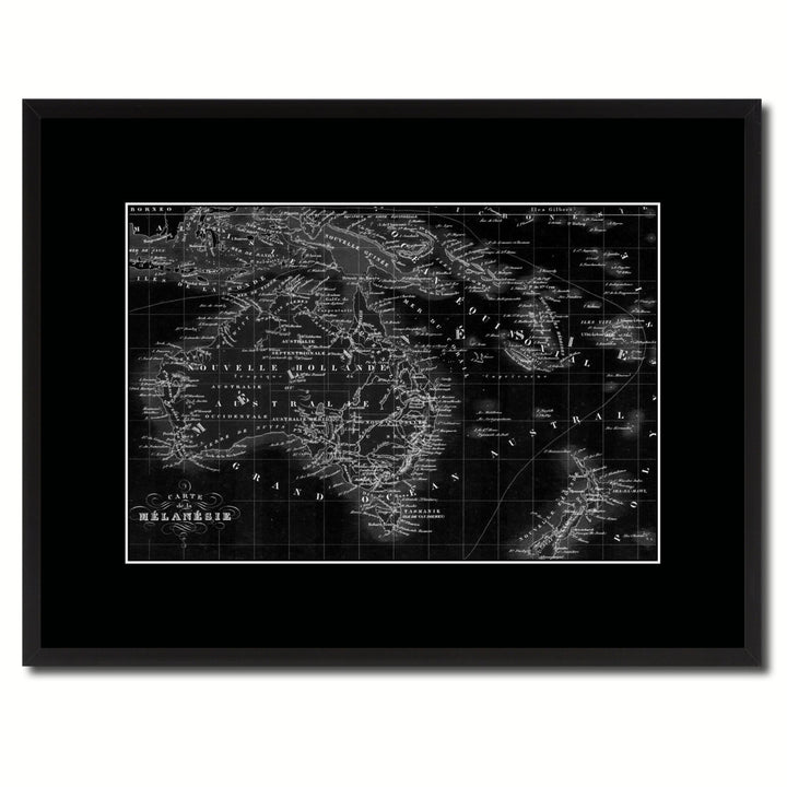 Zealand Oceania Australia Vintage Monochrome Map Canvas Print with Gifts Picture Frame  Wall Art Image 1