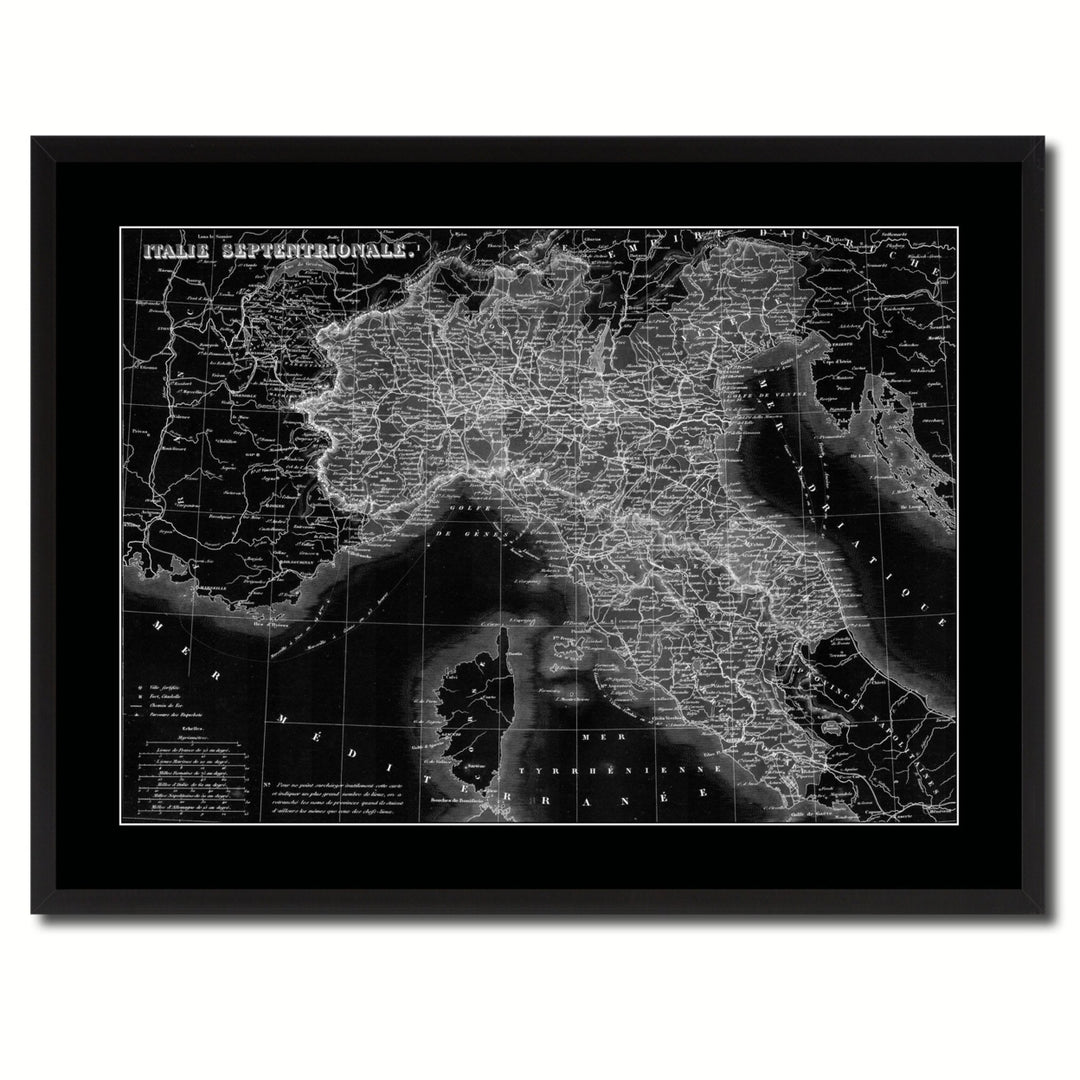 North Italy Vintage Monochrome Map Canvas Print with Gifts Picture Frame  Wall Art Image 3