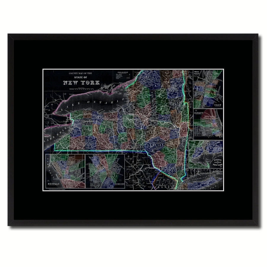 York Vintage Vivid Color Map Canvas Print with Picture Frame  Wall Art Office Decoration Gift Ideas Image 1