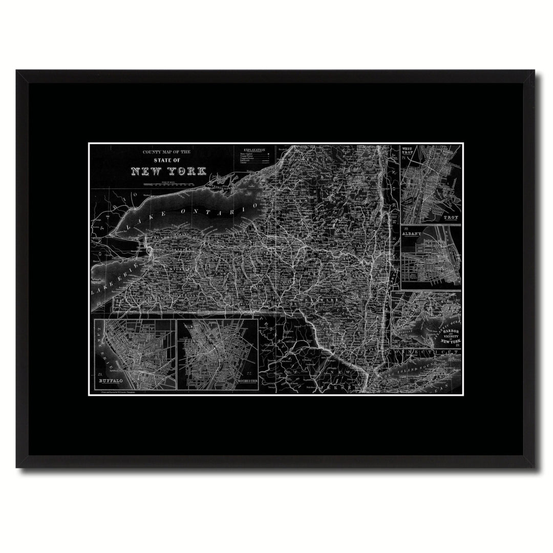 York Vintage Monochrome Map Canvas Print with Gifts Picture Frame  Wall Art Image 1