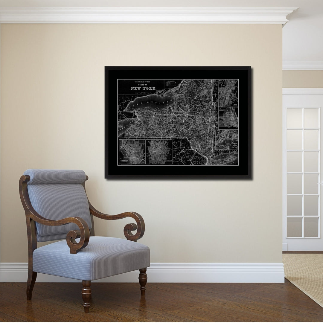York Vintage Monochrome Map Canvas Print with Gifts Picture Frame  Wall Art Image 2