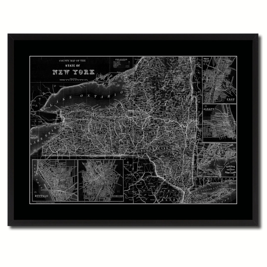 York Vintage Monochrome Map Canvas Print with Gifts Picture Frame  Wall Art Image 3