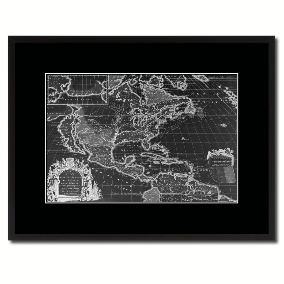 North America Vintage Monochrome Map Canvas Print with Gifts Picture Frame  Wall Art Image 1