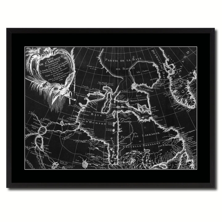 North East Canada and Greenland Vintage Monochrome Map Canvas Print with Gifts Picture Frame  Wall Art Image 3