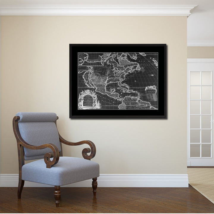 North America Vintage Monochrome Map Canvas Print with Gifts Picture Frame  Wall Art Image 2