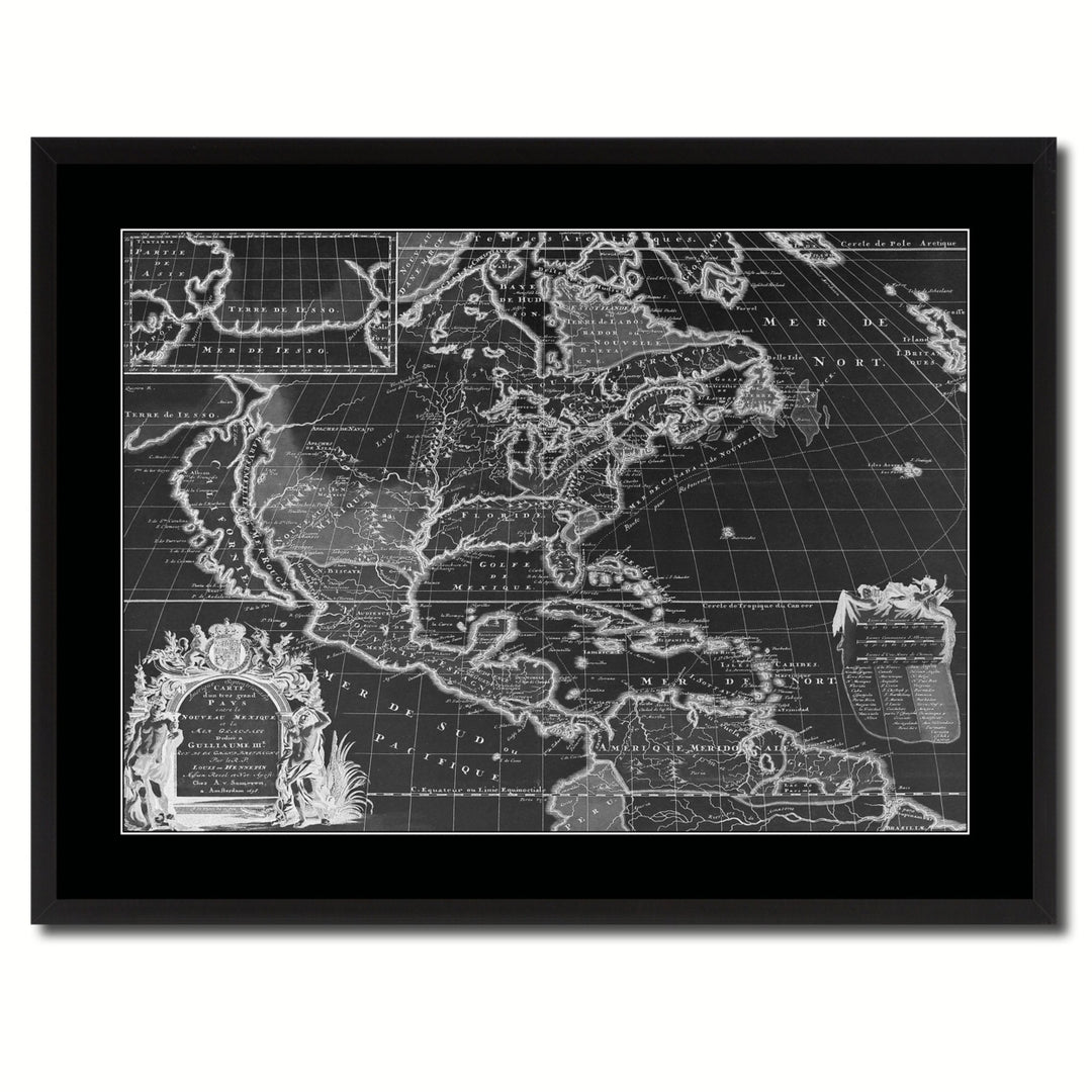 North America Vintage Monochrome Map Canvas Print with Gifts Picture Frame  Wall Art Image 3