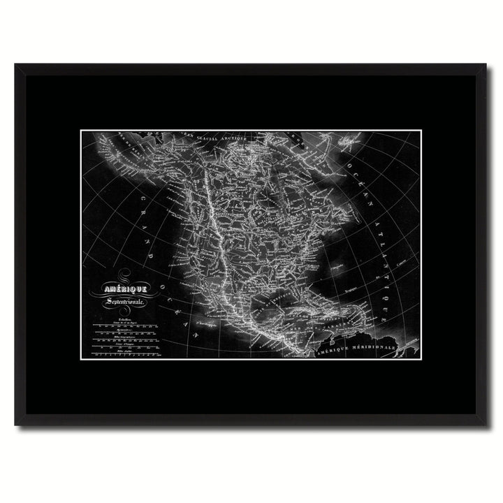 North America Canada Mexico Vintage Monochrome Map Canvas Print with Gifts Picture Frame  Wall Art Image 1