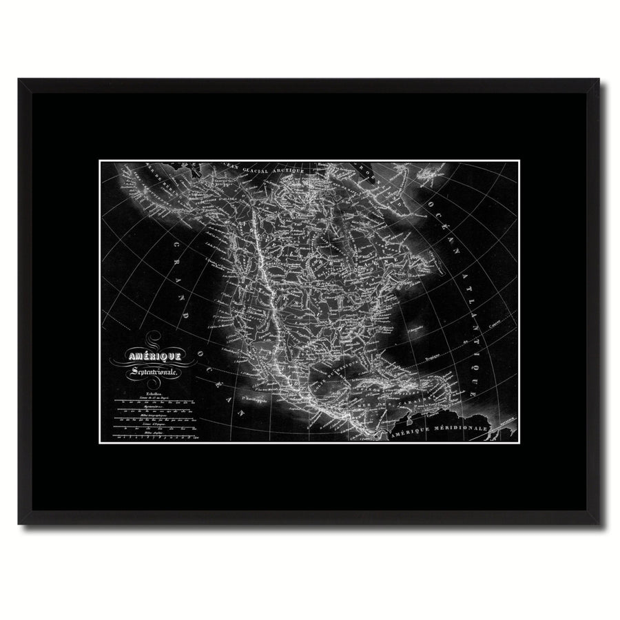North America Canada Mexico Vintage Monochrome Map Canvas Print with Gifts Picture Frame  Wall Art Image 1