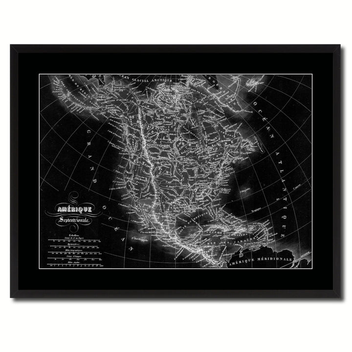 North America Canada Mexico Vintage Monochrome Map Canvas Print with Gifts Picture Frame  Wall Art Image 3