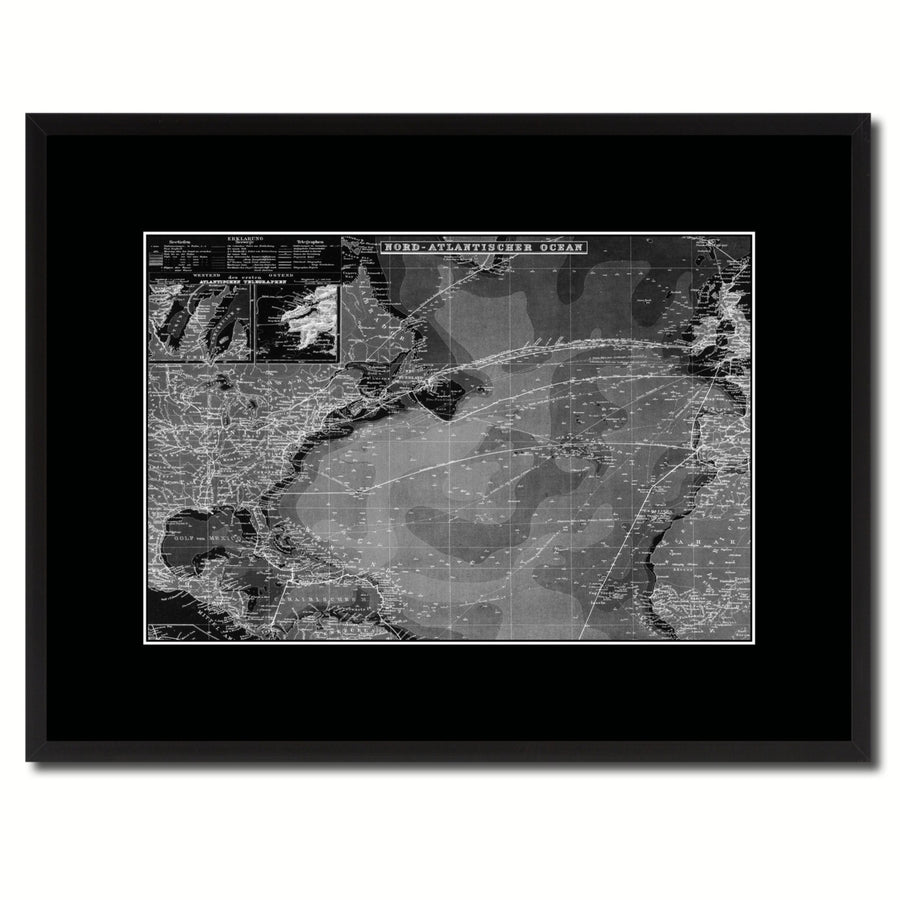 North Atlantic Telegraph Lines Stieler Vintage Monochrome Map Canvas Print with Gifts Picture Frame  Wall Art Image 1