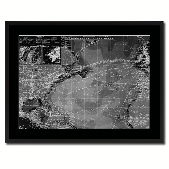 North Atlantic Telegraph Lines Stieler Vintage Monochrome Map Canvas Print with Gifts Picture Frame  Wall Art Image 3
