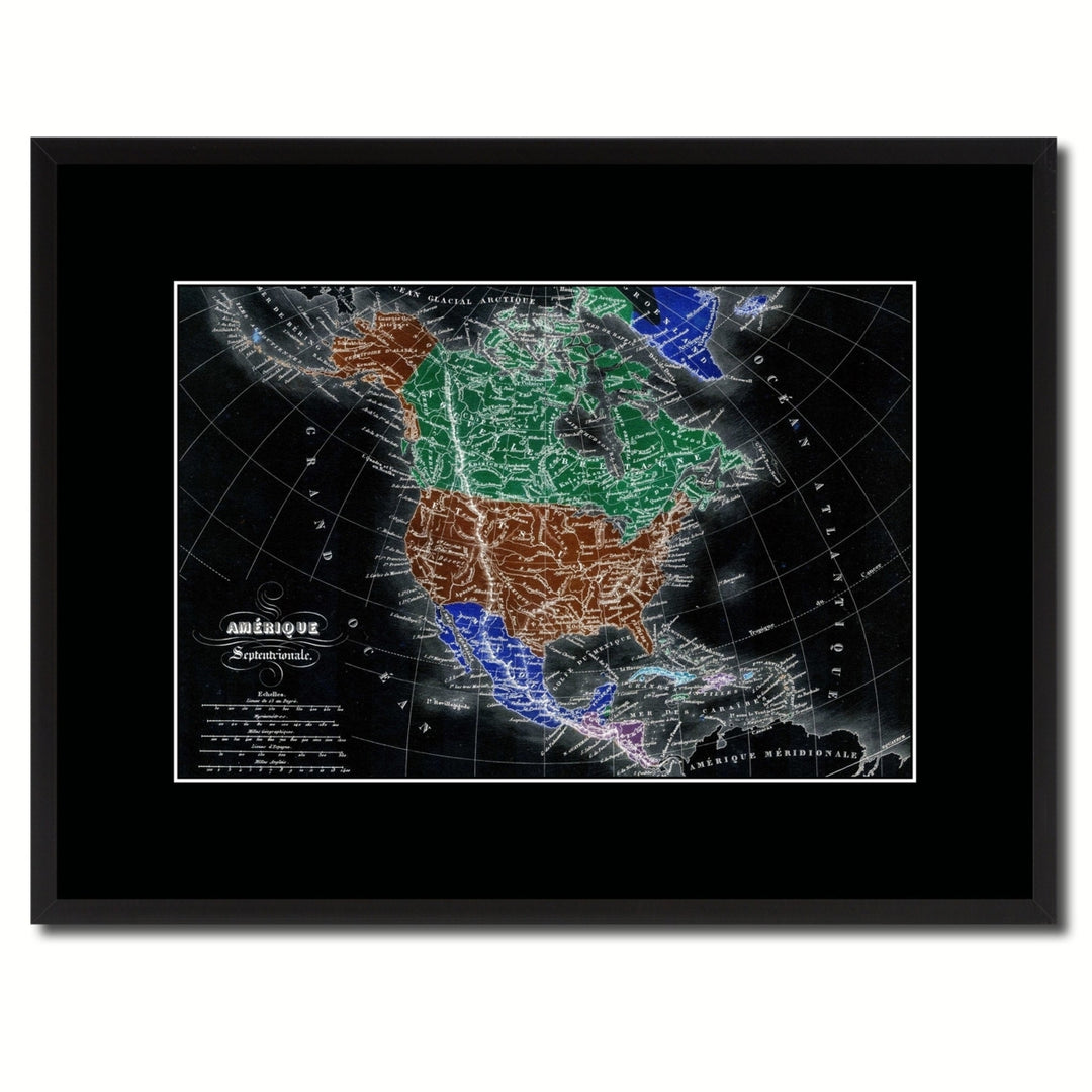 North America Canada Mexico Vintage Vivid Color Map Canvas Print with Picture Frame  Wall Art Office Decoration Gift Image 1