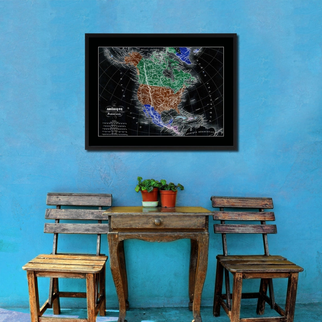North America Canada Mexico Vintage Vivid Color Map Canvas Print with Picture Frame  Wall Art Office Decoration Gift Image 2