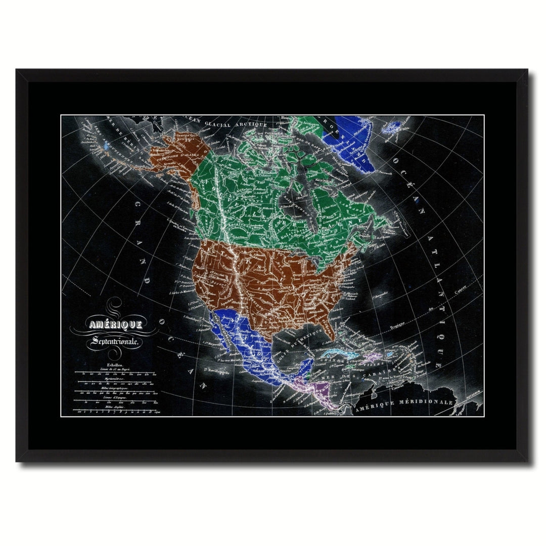 North America Canada Mexico Vintage Vivid Color Map Canvas Print with Picture Frame  Wall Art Office Decoration Gift Image 3