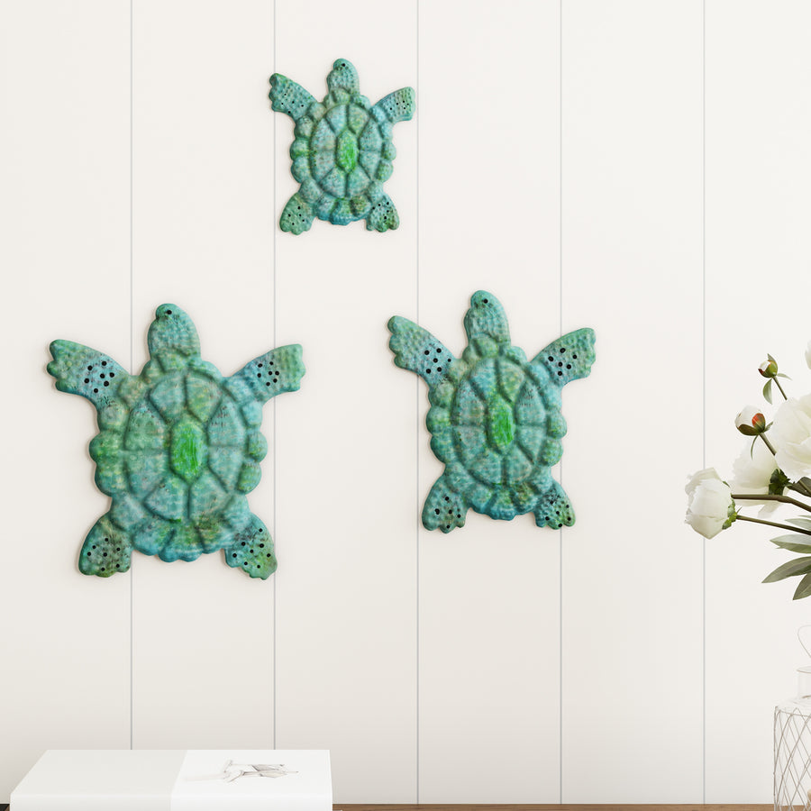 Sea Turtle Wall Art- Nautical 3D Metal Hanging Dcor-Vintage Coastal Seaside Inspired Style-Under Water Sea Life Ocean 3 Image 1