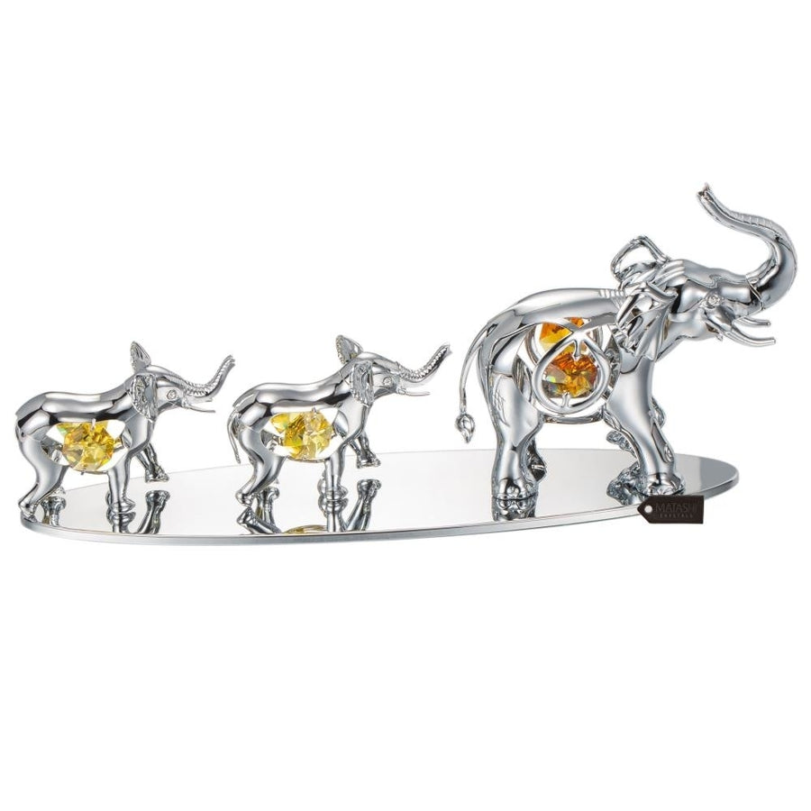 Silver Plated Crystal Studded Family of Elephants Ornaments by Matashi Image 1