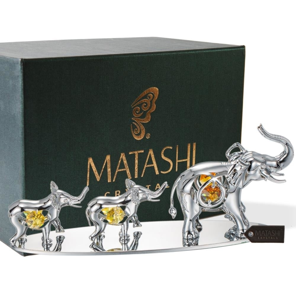 Silver Plated Crystal Studded Family of Elephants Ornaments by Matashi Image 2