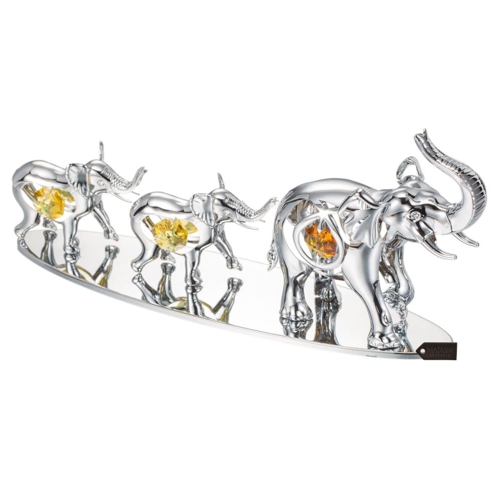 Silver Plated Crystal Studded Family of Elephants Ornaments by Matashi Image 3