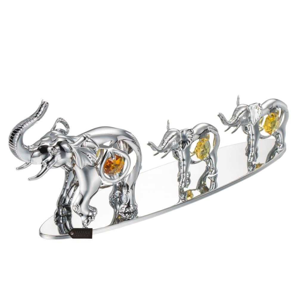 Silver Plated Crystal Studded Family of Elephants Ornaments by Matashi Image 4