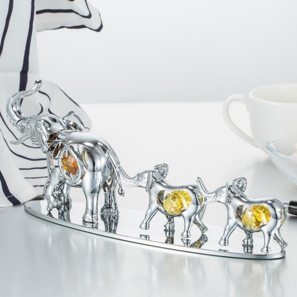 Silver Plated Crystal Studded Family of Elephants Ornaments by Matashi Image 8