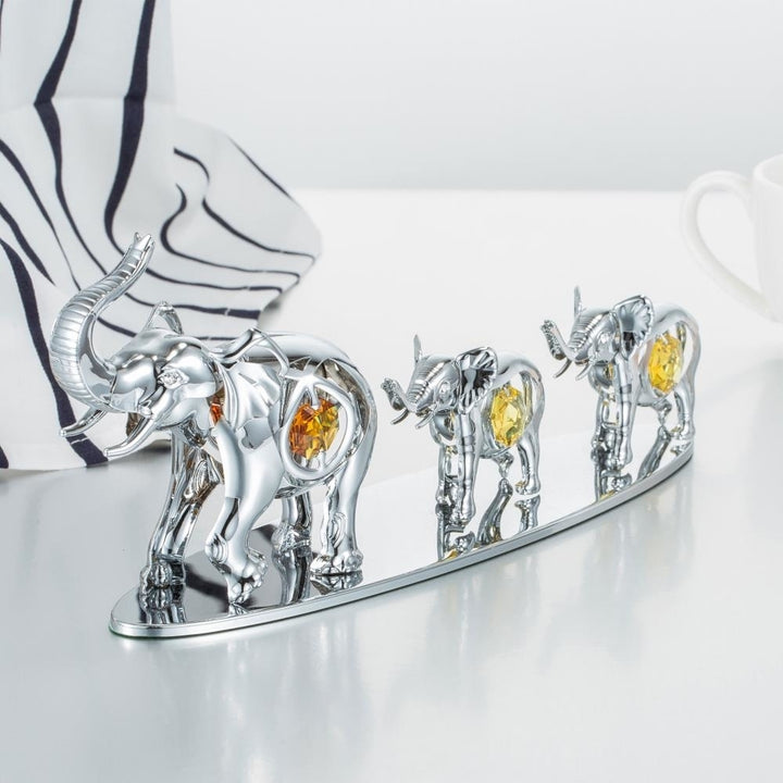 Silver Plated Crystal Studded Family of Elephants Ornaments by Matashi Image 9