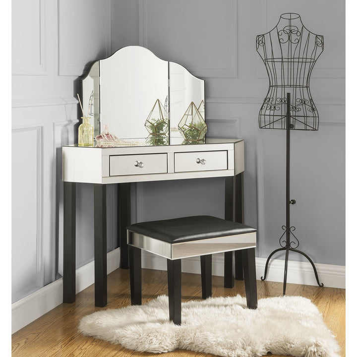 Milano Mirrored Vanity Set-2 Drawers-3 Piece Set-Corner Option-Inspired Home Image 4