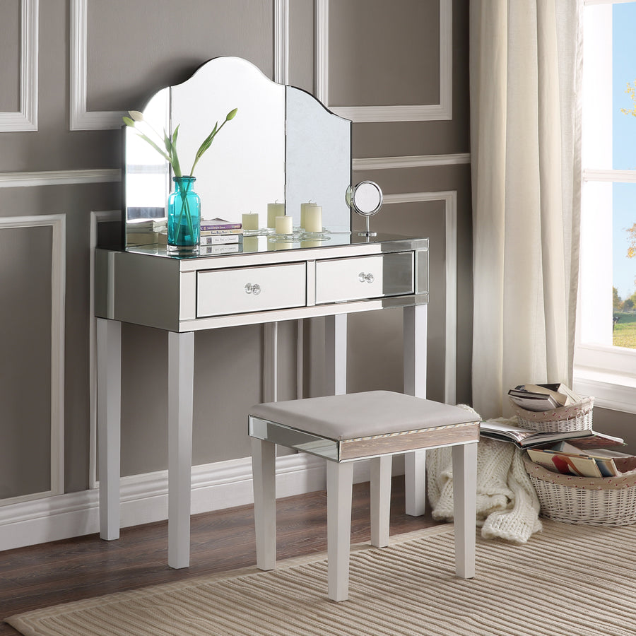 Milano Mirrored Vanity Set-2 Drawers-3 Piece Set-Corner Option-Inspired Home Image 1