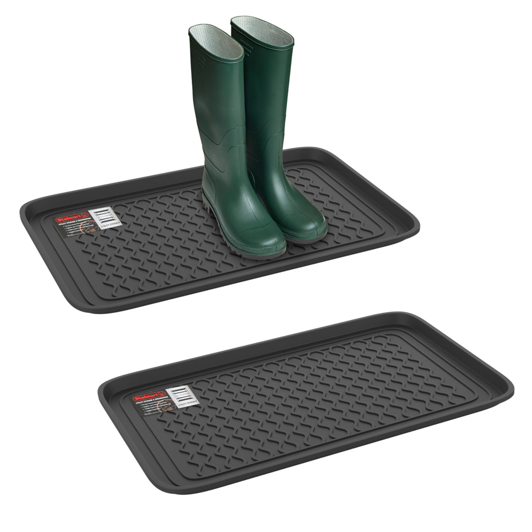 All Weather Boot Tray - Medium Water Resistant Plastic Utility Shoe Mat 25 x 15 Inches 2 Pack Image 2