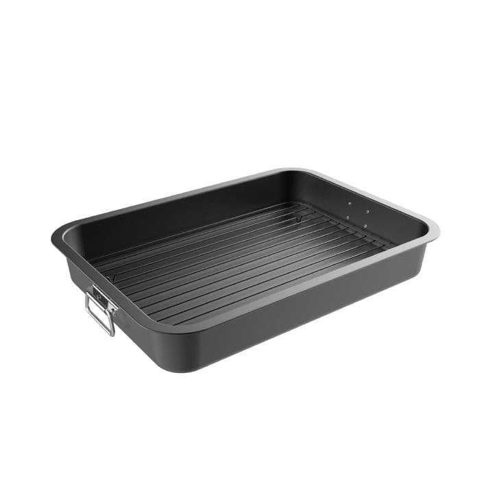 Nonstick Roasting Pan with Removable Rack Heavy Duty Carbon Steel 16.5x12 Inches Image 1