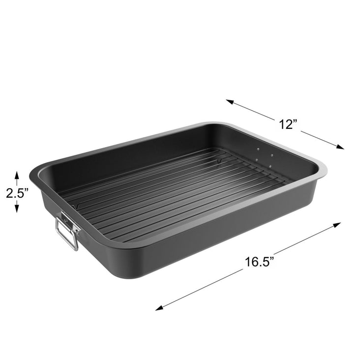 Nonstick Roasting Pan with Removable Rack Heavy Duty Carbon Steel 16.5x12 Inches Image 3