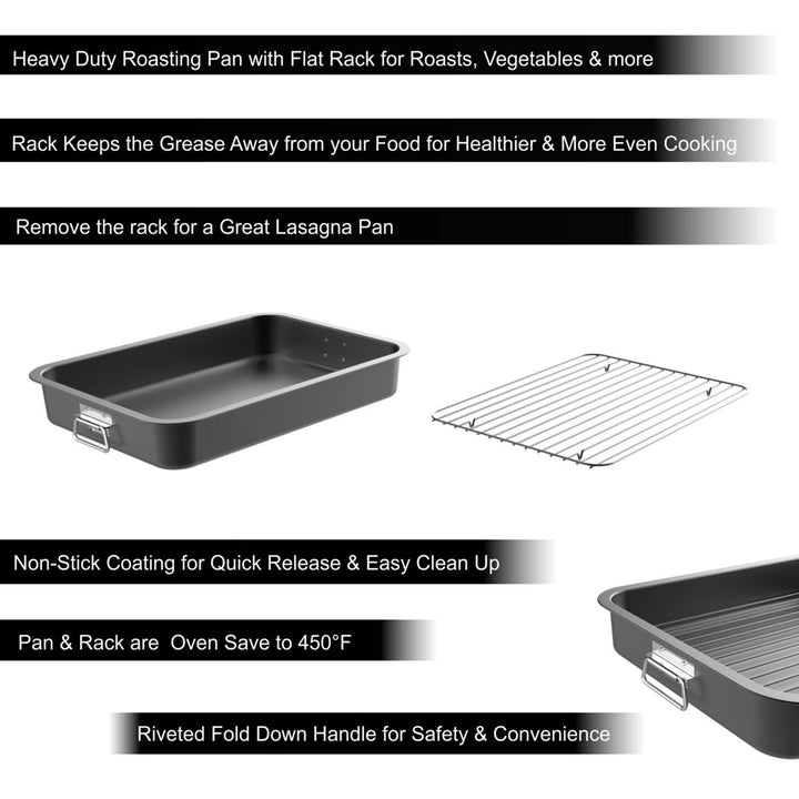 Nonstick Roasting Pan with Removable Rack Heavy Duty Carbon Steel 16.5x12 Inches Image 4