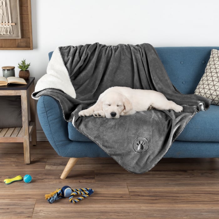 Gray Waterproof Pet Blanket 60 x 50 Soft Plush Throw Protects Couch, Chair, Car, Bed from Spills, Stains or Image 1