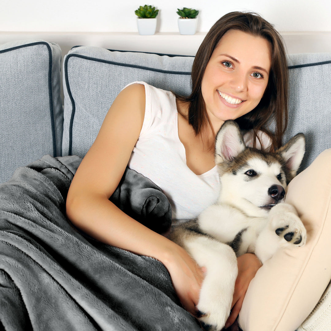 Gray Waterproof Pet Blanket 60 x 50 Soft Plush Throw Protects Couch, Chair, Car, Bed from Spills, Stains or Image 6