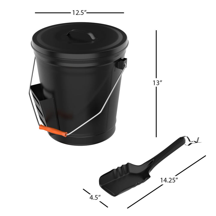 Black Steel Ash Bucket 4.75 Gallon with Lid and Shovel for Fireplace Fire Pit Image 3