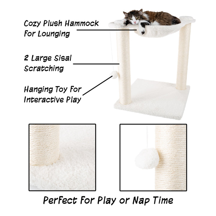 Cat Tree and Scratcher- Two Sisal Scratching Posts, Hammock Style Lounging Bed and Interactive Hanging Toy for Cats and Image 4